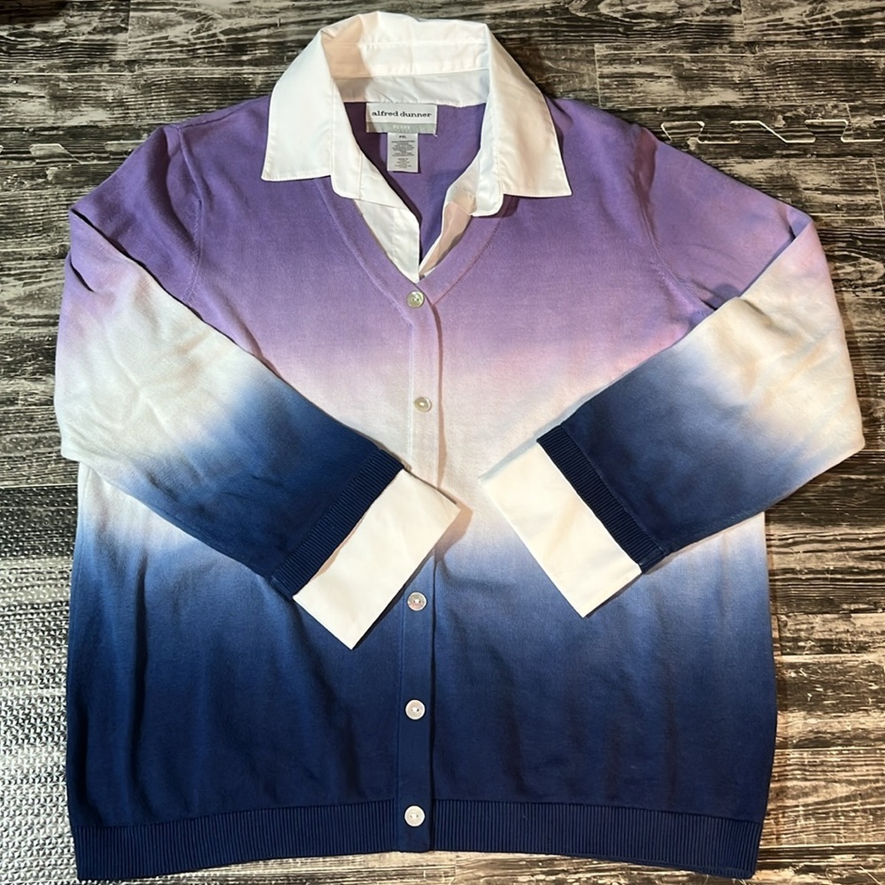 Alfred Dunner Purple and Blue Ombre Cardigan - Picture 5 of 8